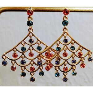 Gold Tone Rainbow Crystal Dangle Earrings